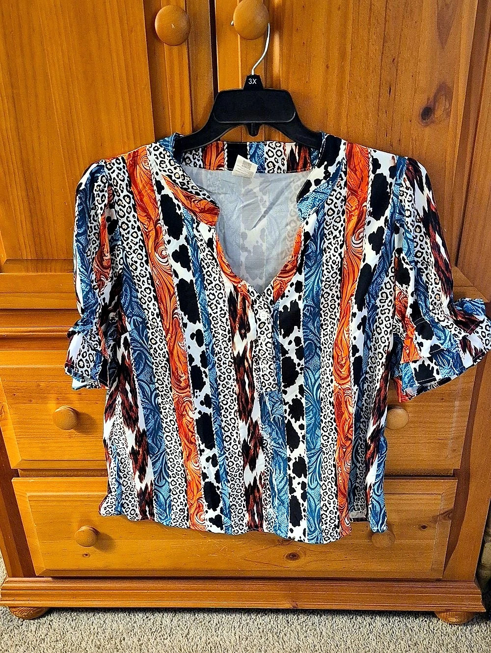 Animal Print Blouse in Blue & Orange 2XL Like New